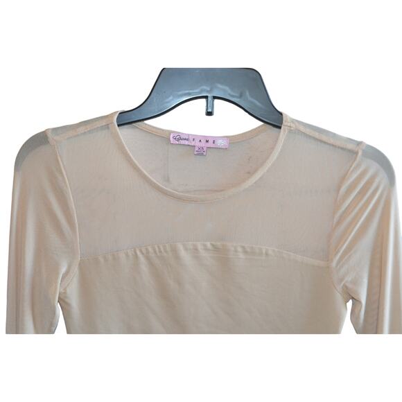 Crave Fame Juniors Illusion Mesh Long-Sleeve Top in Almond Tan - Picture 2 of 3
